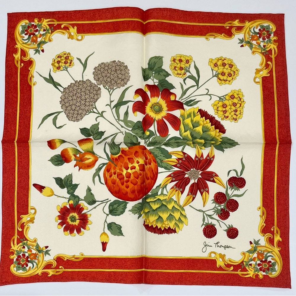 Handkerchief  Vintage JIM THOMSON Art Floral Silk Pocket Square 15” Napkins